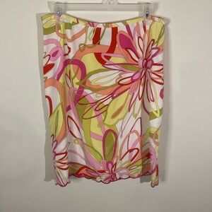 Grace Elements Silk Floral Multi Color Mod Skirt w/ Scallop Hem Size 12